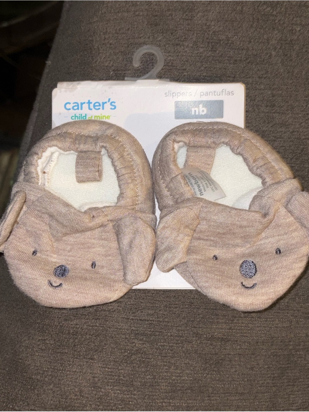 Carter's Tan Bear Face Baby Slippers